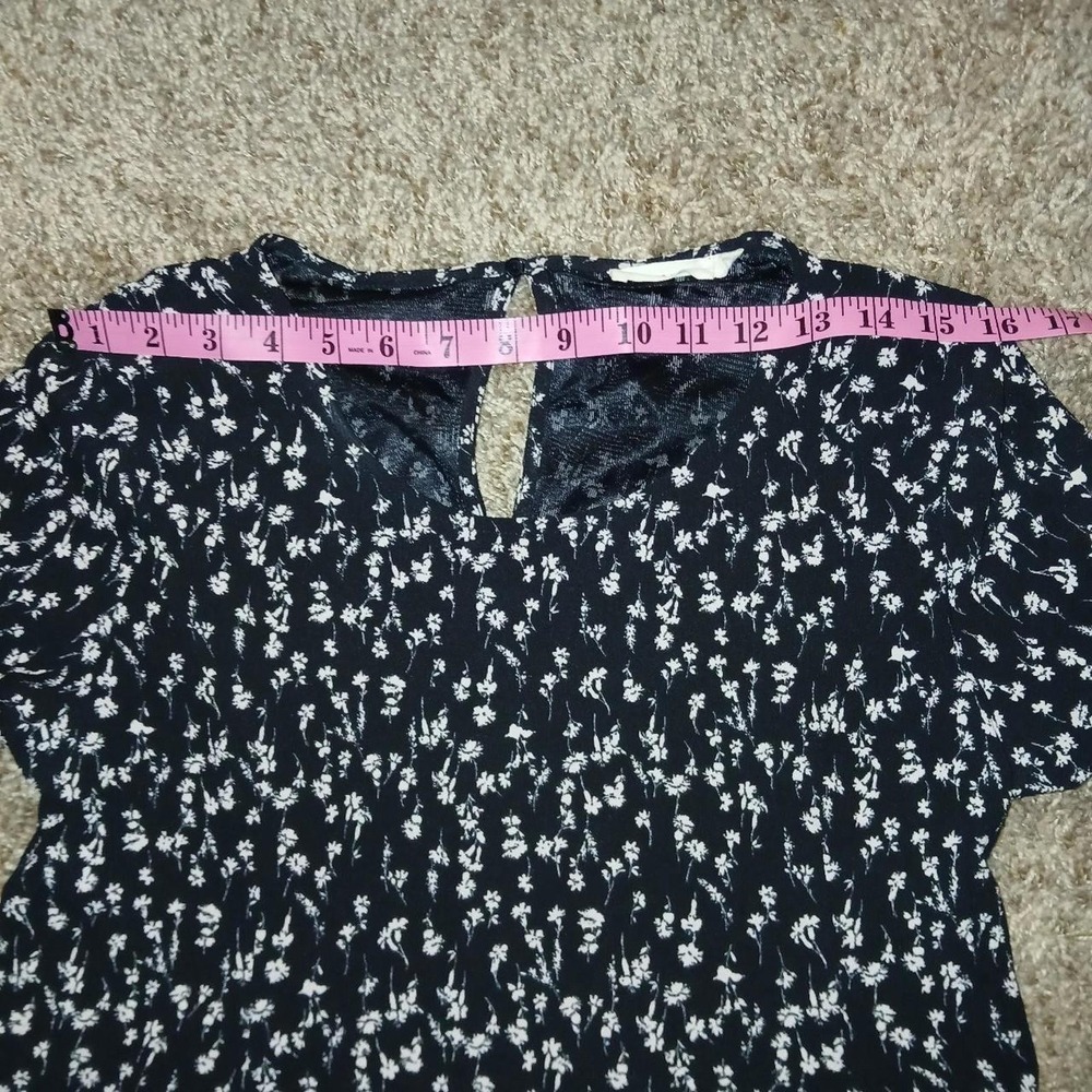 Black White Floral Print Swing Mini Dress Flowy A Line S - Picture 5 of 5